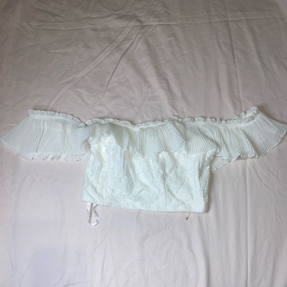 angel biba lace like design with ruffle sleeves crop top
